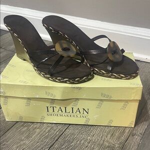 Italian Shoemakers Brown and Black Wedge Sandals